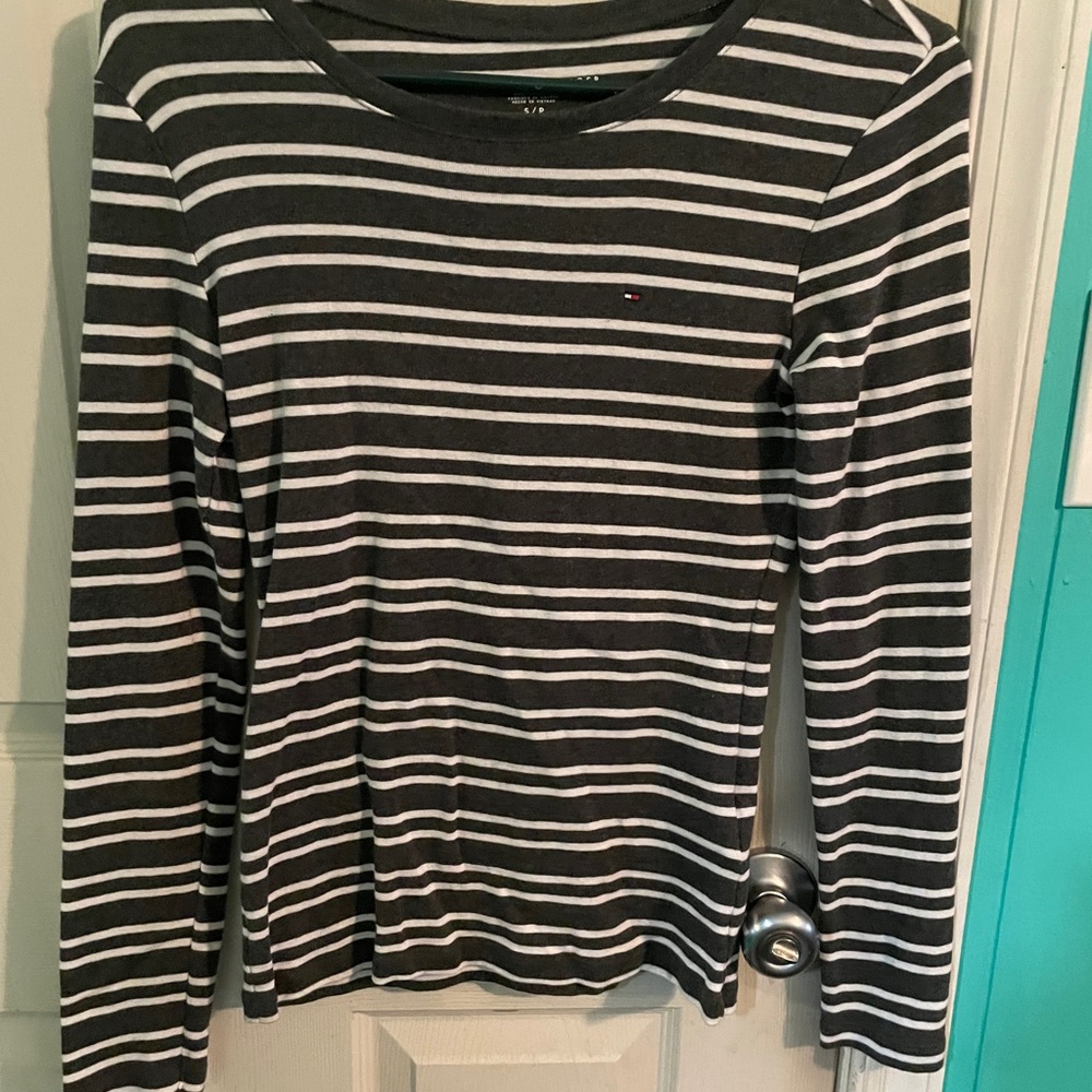 Tommy Hilfiger White and Grey Long Sleeve Shirt S